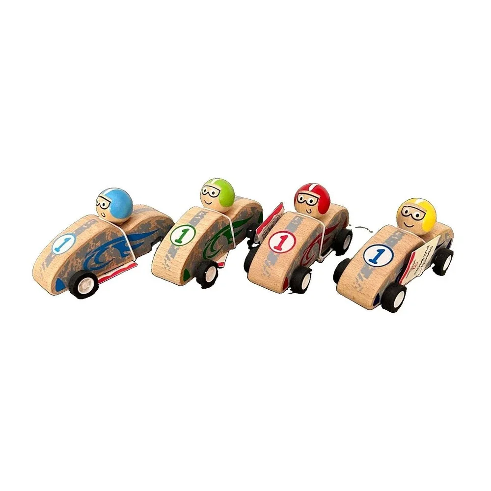 Edushape Speedy Wooden Race Car Pull Backs Lot of 4 New with Tags